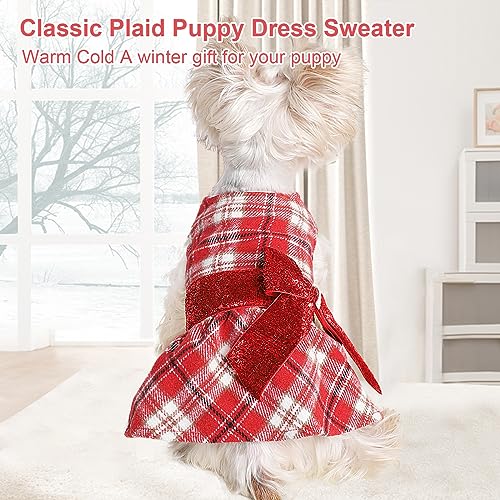 Image of Dog Sweaters Dog Clothes for Small Dogs Boy Girl Fall Puppy Dress Warm Fleece Chihuahua Yorkie Teacup Doggie Sweaters Dresses Doggy Sweater for Small Dogs Girl Cat Outfit (Red, Small)