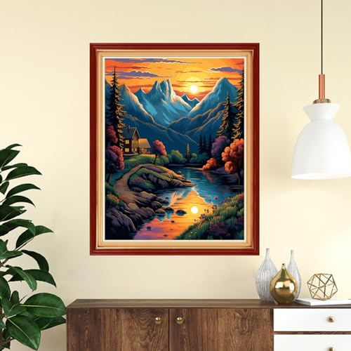 Image of DMCVIVR Stamped Cross Stitch Kits for Adults Beginners Embroidery Kits 11CT Needlepoint Kits Cross Stitch Patterns Embroidery Patterns-Sunset Scenery 16x20 inch, Handicrafts 34