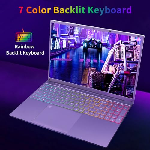Image of BINTEC Purple Laptop Computer,16 Inch Narrow Bezels FHD IPS Display,Celeron N95 Up to 3.4Ghz，12GB DDR5，Laptop with Quad-Core，Color Backlit KB /Fingerprint Unlock /USB /Bluetooth Purple /512GB