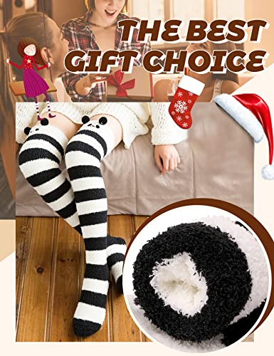 Image of MOGGEI Womens Fun Fuzzy Thigh High Socks, Funny Striped, Over Knee High