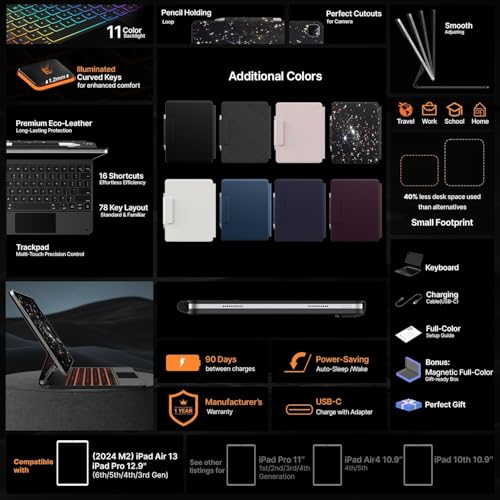 Image of typecase Edge for iPad Air 13 (M3 /M2) & Pro 12.9 (6th /5th /4th /3rd Gen) with 11-Color Backlit & Precision Multi-Touch Trackpad, Magic Floating Keyboard (NOT FIT to Pro 13 (M5 /M4) - James Orange'26