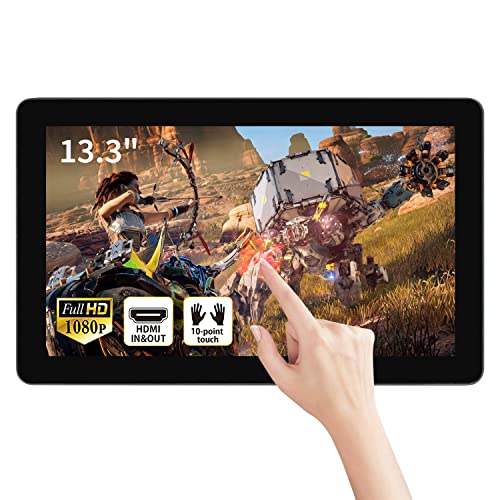 Image of 13.3 inch Capacitive Multi-Touch Screen Industrial Monitor, 16:9 Display 1920 x 1080P, Built-in Speakers, VGA & HD-MI Monitor for PC, POS, Small Business, Restaurant