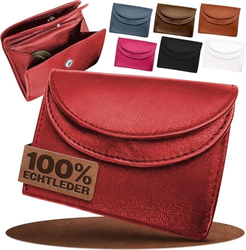 FLEXIBILITE® Kleines Portemonnaie Damen Leder – Mini Geldbörse Herren mit RFID Schutz – (9,0 x 7,0 x 2,0 cm BxHxT) – Kleine Geldbörse mit 2 Kartenfächern & Münzfach – Kinderportmonee Jungen – Rot