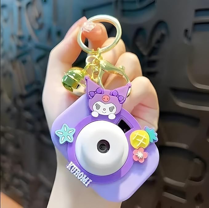 Image of Cute Cartoon Camera Keychain for Girls & Kids - Mini Key Ring with Bell - Fun Projection Keychain for Bags, Car, School, Home - Kawaii Gift Accessory for Birthday & Return Gifts(Multicolor)