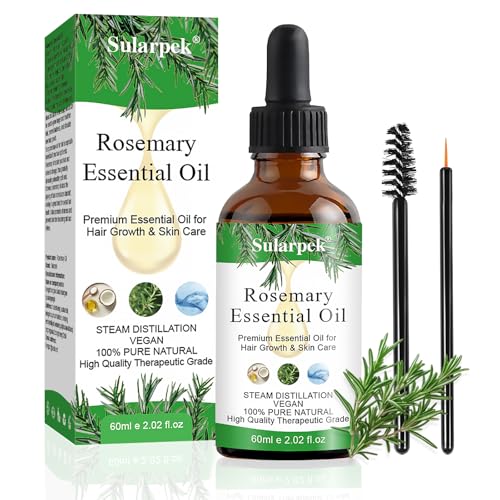 Sularpek 60ml Aceite Esencial de Romero, Natural Rosemary Oil, Aceite de Romero Para el Cabello para Mujeres y Hombres, Para el Cabello y la Piel para Prevenir la Caída del Cabello y la Sequedad.