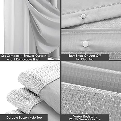 Dainty Home Waffle Weave Shower Curtain With Liner Sets, Modern Shower Curtain for Bathroom With Mesh Top Window - Image 2