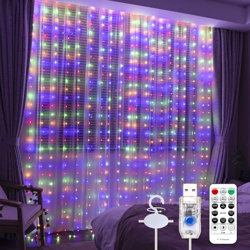 Image of SINAMER Pixie Curtain String Light with Untangled Wires, Multicolor Curtain Light for Bedroom, USB Powered 8 Modes Remote Fairy Light for Home Wedding Party Decor