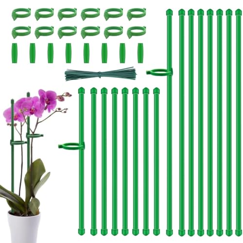Image of HASTHIP 16Pcs Plant Support Stakes Set with Cable Ties, 45cm & 30cm Upright Plant Support Stake, 6.3mm Dia Weatherproof Reusable Glass Fiber Plants Support Rods for Gladiolus, Chili Peppers