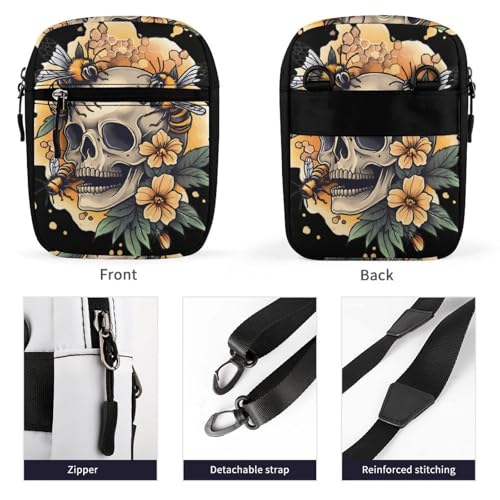 Skull with Bees Flowers Women's Cute Small Mini Crossbody Bag Top Zip Sling Square Shoulder Bags3