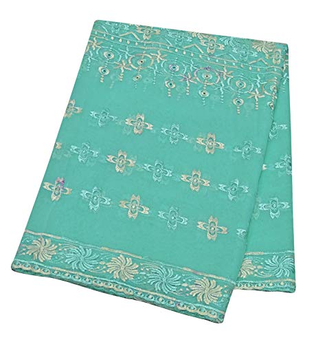 PEEGLI Donna Indiana Lunga Stola Verde Ricamato Chunni Disegno Floreale Sciarpe Annata Tradizionale Dupatta Georgette Miscela Tessuto Cucito Fai Da Te