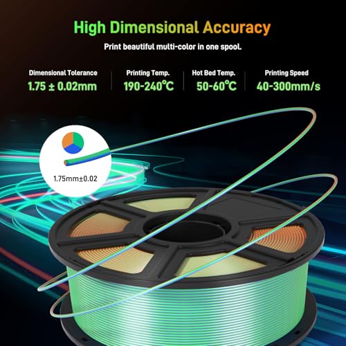 Image of FLASHFORGE Silk Tri-Color PLA Filament 1.75mm, Coextrusion Orange Green Blue Triple Color Rainbow 3D Printer Filament, Enchanting Silk Finish with 360 Multicolor Shifting Color Effect