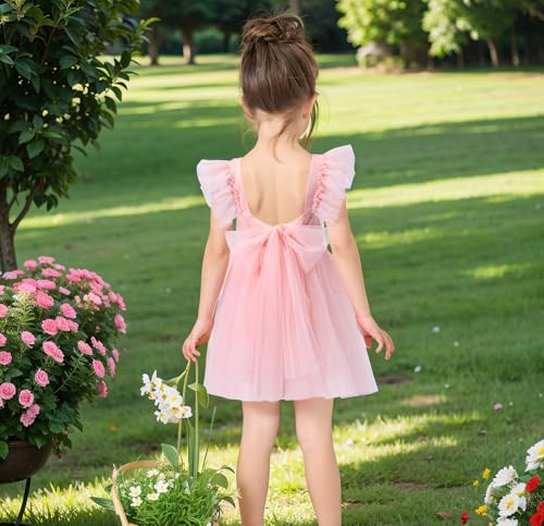 KARETT Baby Girl Romper Flutter Sleeve Back Bowknot Cotton Summer Dress with Diaper 6M-4Y4