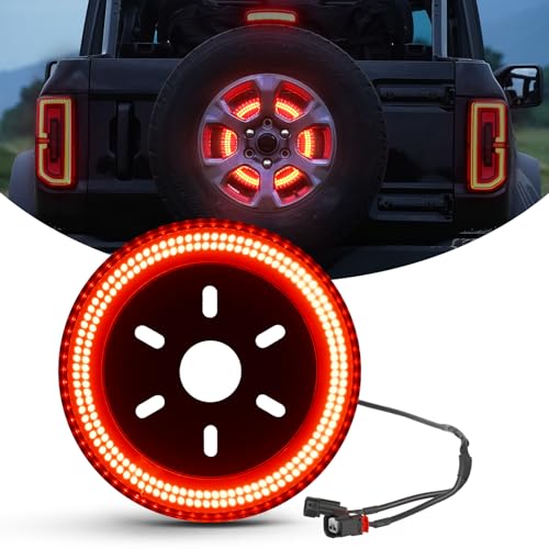 SUPAREE 400PCS LED Third Brake Light for Fo-rd Bronco 2021-2024, Spare Tire Brake Light with 3-Sided Bright Red, High-Mounted Plug & Play Rear Wheel Light, Compatible with 2/4 Door Bronco Accessories