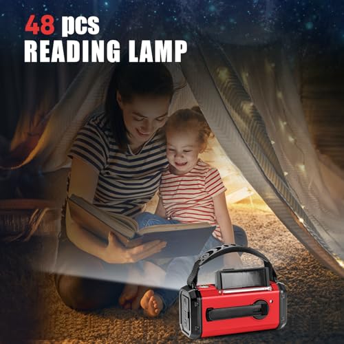 10000mAh Crank Radio, Emergency Radio,NOAA/AM/FM Weather Radio, Type-C Charge,Solar Charging,SOS, 3 Modes LED Torch, Reading Lamp, Compass for Outdoor Survival (Red)