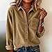 Womens Corduroy Shirts Button Down Long Sleeve Collared Blouses Tops Oversized Boyfriend Jackets Shackets with Pocket Khaki