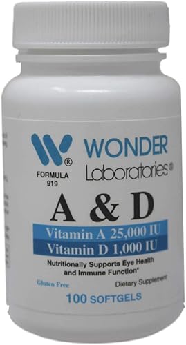 Wonder Laboratories Vitamina A 25,000 UI de aceite de pescado de hígado de bacalao + vitamina D3 1,000 UI
