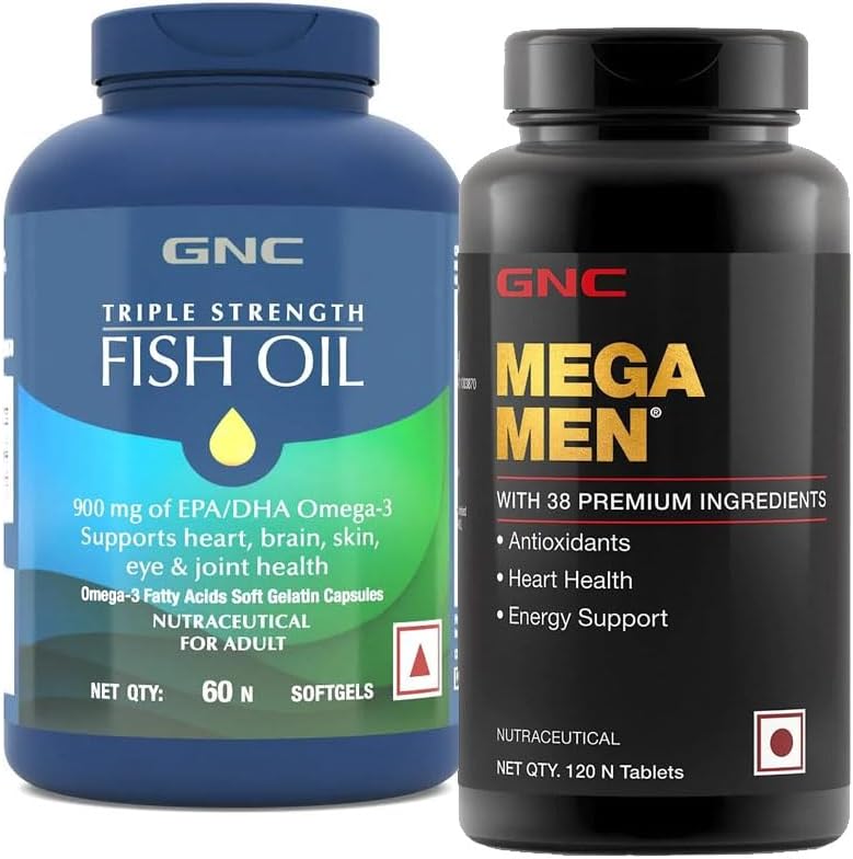GNC Triple Strength Fish Oil (60 Softgels) & GNC Mega Men Multivitamin for Men (120 Tablets) Combo
