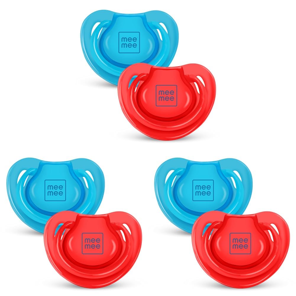 Mee Mee Ultra Light Silicone Baby Pacifier & Teether, BPA-Free, Soft Nipple Design, Oral Soothing, Pack of 6, 0–6 Months, Blue/Red-image-7