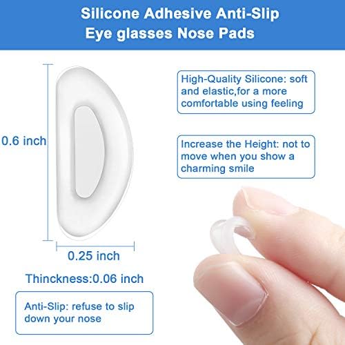24 Pairs Adhesive Eye Glasses Nose Pads, D Shape Stick on Anti-Slip Soft Silicone, Adhesive Nose Pads Glasses Nose Pad for Glasses, Eyeglasses and Sunglasses, 15 x 6 x 1.5 mm (Transparent)