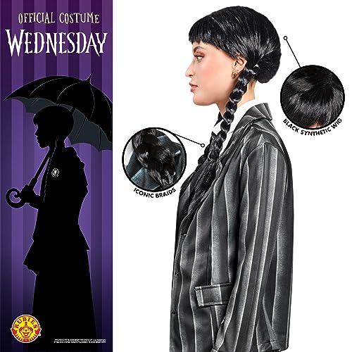 Rubies 2000154NS000 Tv Show Wednesday Costume Wig Addams Adult Fancy Dress, Women, As Shown, One Size Halloween - Image 3