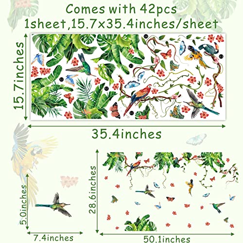 Palm Leaf Wall Stickers Hanging Vines Wall Decal Peel And Stick Wall Art Mural Green Plants Wall Stickers Parrot Flower Wall Decal Tropical Leaves Wall Decals For Living Room Bedroom Bathroom Decor #TOP2