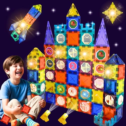 AUVAN Bloques magneticos construccion niños - Bloques de construcción magnéticos, Juego imanes 76 Piezas, construcciones magneticas niños, Magnetic Tiles, Stem Juguetes niño 3 4 5 6 7 8 9+ años.