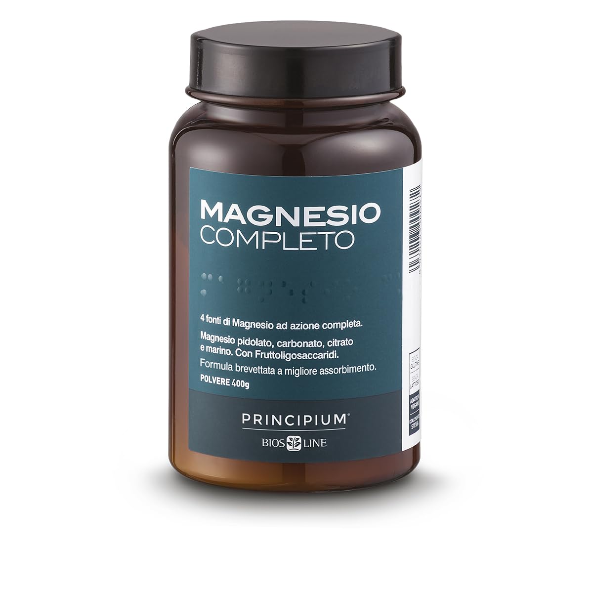 BIOS LINE Principium, Magnesio Completo Brevettato con Miglior Assorbimento, Gusto Agrumi, 4 Fonti di Magnesio ad Azione Completa, Integratore Anti Stress, 400 g Polvere Solubile