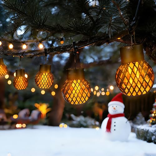 GIGALUMI Paquete de 4 luces solares colgantes de llama parpadeante, luces solares impermeables para jardín, patio, valla, árbol