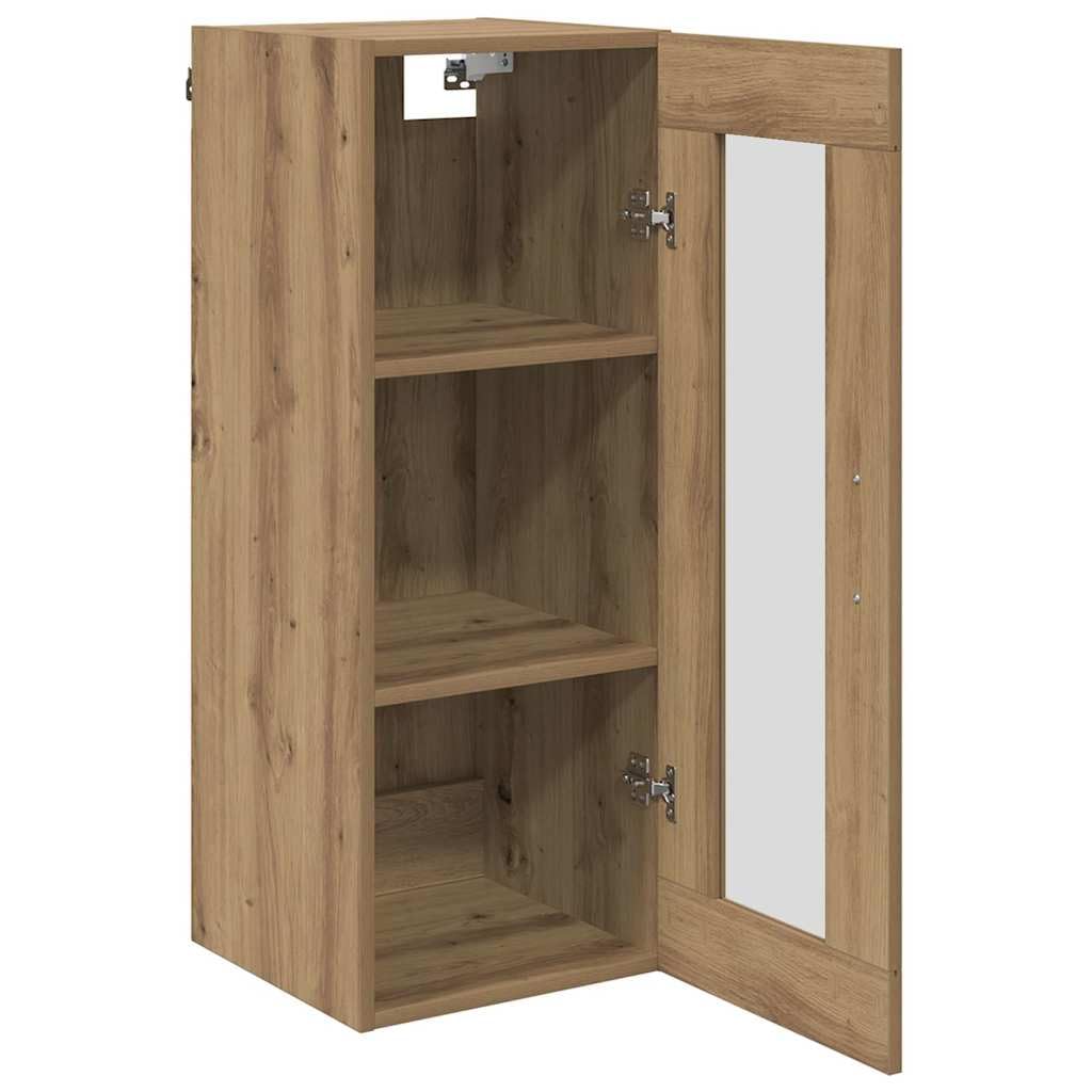 Szafa ścienna dąb Artisan 34,5 x 34 x 90 cm, montowana na ścianie szafka wisząca ze szklanymi drzwiami, materiał drewnopochodny, nowoczesny design do salonu, sypialni, biura, korytarza