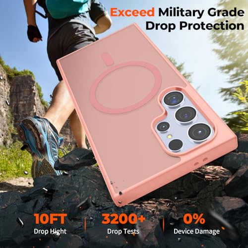 Image of SUPFINE Magnetic for Samsung Galaxy S24 Ultra Case with Screen Protector, (Built-in Magnets) (Military Grade Drop Protection) Slim Translucent Shockproof Phone Case,Light Pink
