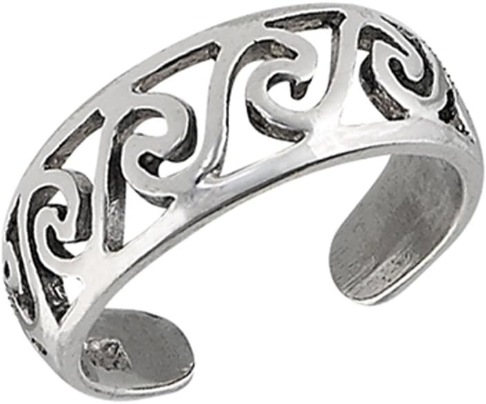 Midi Filigree Swirl Waves .925 Sterling Silver Ocean Beach Toe Ring Band