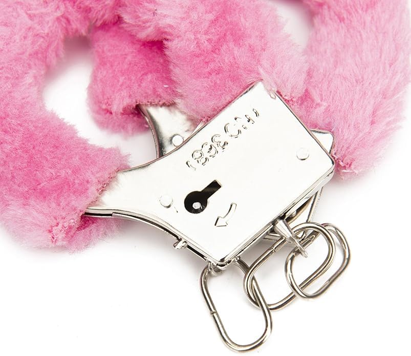 Image of Kids Toy Handcuffs with Fluffy Cover - Safe Pretend Play Metal Handcuffs with Keys - Soft Plush Covering for Police Role Play & Fancy Dress