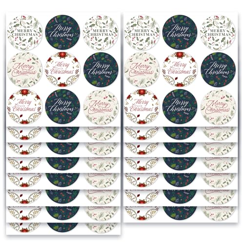 Mobiusea Creation Red Berry & Mistletoe Christmas Envelope Seals | 135pcs 1.4x1.4 Inch Merry Christmas Stickers for Cards | Holiday Stickers
