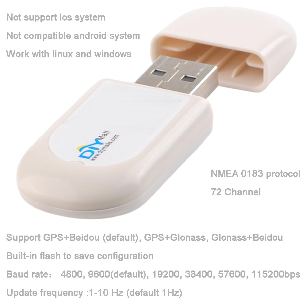 DIYmalls G72 G-Mouse - Módulo receptor GPS USB GNSS GPS Dongle NMEA 0183 con indicador LED PPS para Linux Windows PC, no para Android, no para iOS