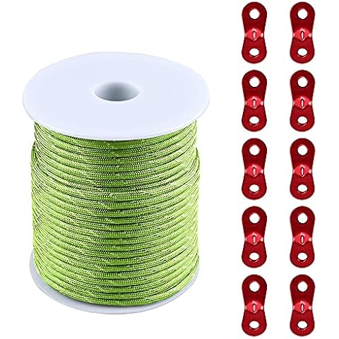 KRATARC 50m Camping Rope Outdoor Guy Lines Tent Cords Lightweight with Aluminum Guylines Adjuster Tensioner Pouch for Tent Tarp, Canopy Shelter, Camping, Hiking, Backpacking (Green) Cover