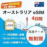 【オーストラリアeSIM】4日間 無制限 ｜高速通信｜データ通信専用（音声通話なし）｜4G・5G対応｜即日発行可｜説明書付き｜LINEで24時間サポート (4日間)