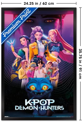 Image of Netflix KPop Demon Hunters (2025) - Group Wall Poster, 34L inch x 22.4W inch, Black Framed Version