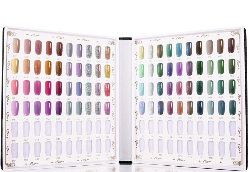 Feelhigh 120 Colors Sample Nails Display, Nail Gel Polish Organizer Colors Chart, Nail Art Salon Home DIY Nail Swatch Stick Booklet Nail Supplies Tool Showcase Cardboard-picture-13