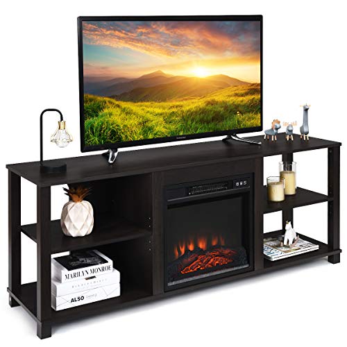 Tangkula 2-Tier TV Stand, Entertainment Television Stands, Modern Entertainment Centers with Adjustable Shelves, Suitable for 18" Electric Fireplace (Not Included)