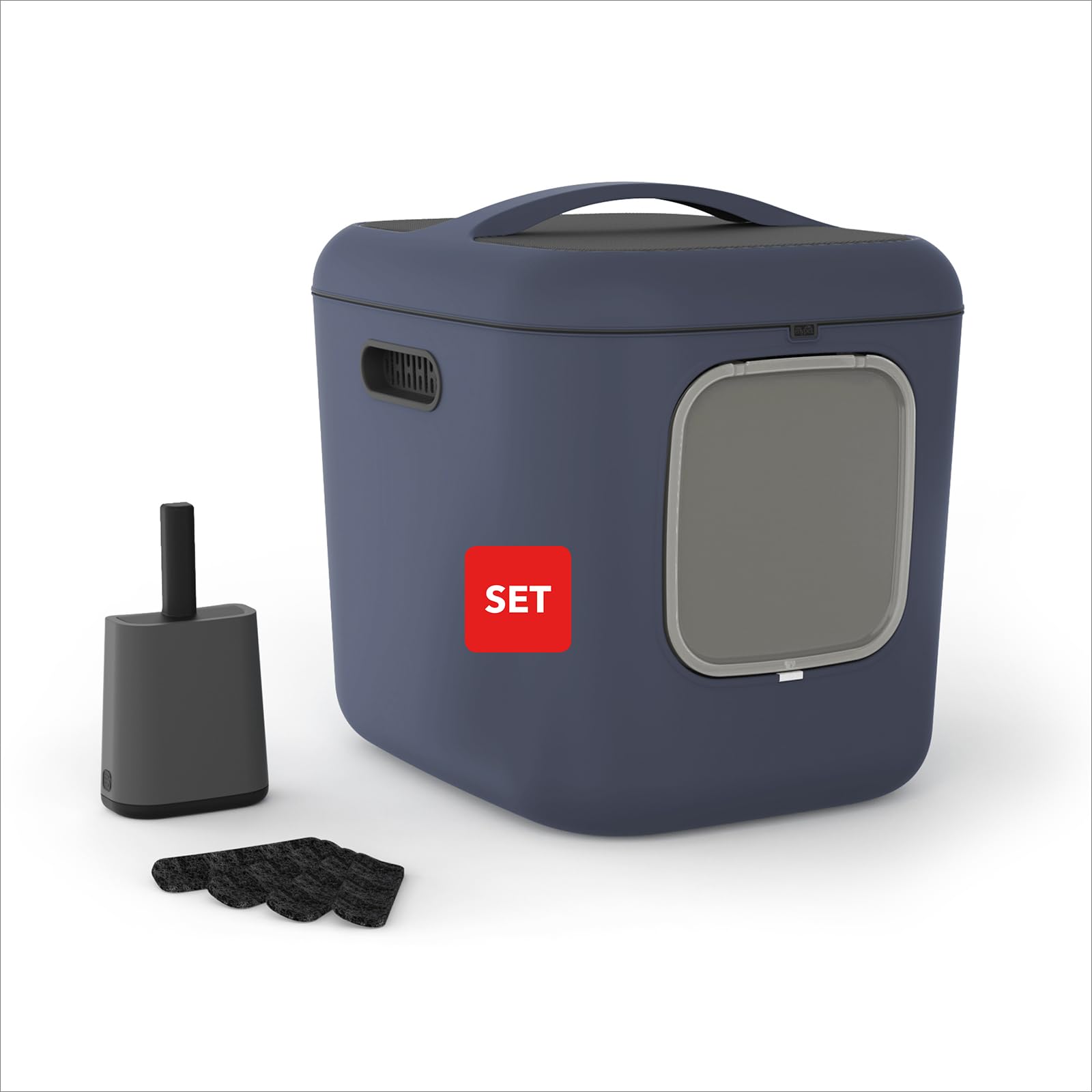 Rotho MyPet BEA XXL - Caja de Arena para Gatos con Capucha y Pala (Polipropileno Reciclado) (Azul)