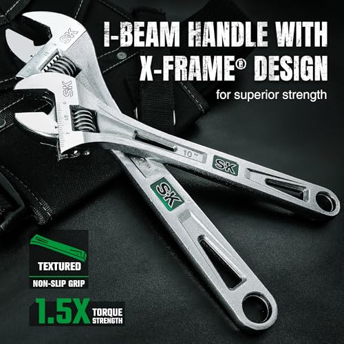 Image of SK 12-Inch Adjustable Wrench, 1-9 /16 inch Jaw Capacity, SAE&Metric Scales