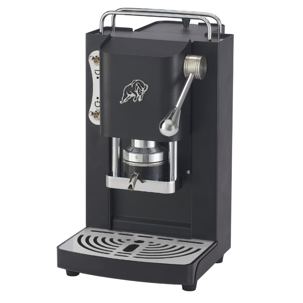 FABER COFFEE MACHINES 3.0 Pro Essential | Kaffeemaschine ESE 44 mm kompakt mit Glaskanister, herausnehmbarem Padhalter und verstellbarer Padpresse aus Messing (Schwarz, Chrom)