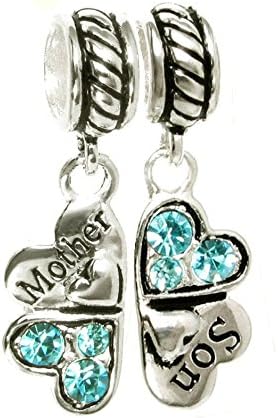 Queenberry Sterling Silver Rhinestone 'Mother Son Love' Heart European Bead Charm - Image 3