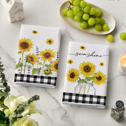 Artoid-Mode-Buffalo-Plaid-Sunflowers-Sunshine-Summer-Kitchen-Towels-Dish-Towels-18×26-Inch-Farmhouse-Summer-Decoration-Hand-Towels-Set-of-2 Artoid Mode Buffalo Plaid Sunflowers Sunshine Summer Kitchen Towels Dish Towels 18×26 Inch Farmhouse Summer Decoration Hand Towels Set of 2