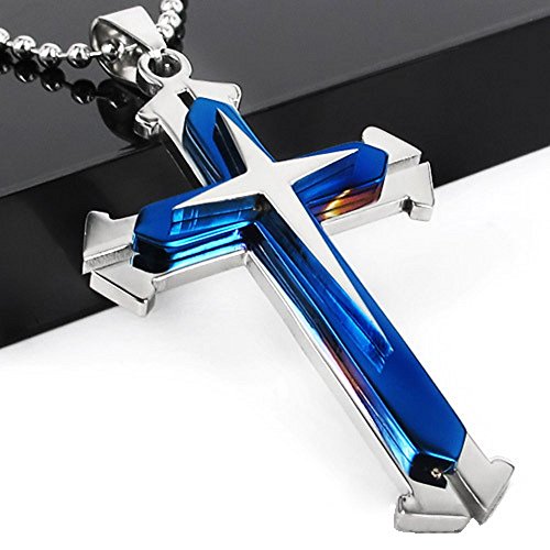 Letshopping Letsp Fashion Stainless Steel Cross Pendant Men's Necklace Chain (Blue) #TOP2