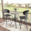 VICLLAX 3 Pieces Patio Bar Set for Lawn Garden, 28" Bar Height Metal Table and 2 Wicker Outdoor Swivel Outdoor Bar Stools, Grey Wood-Like Table and Grey Chairs