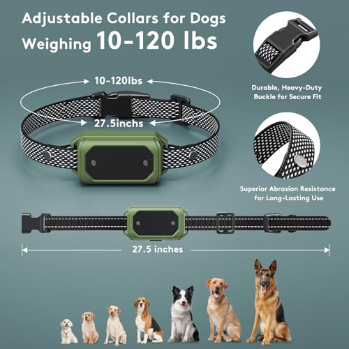 Image of Wireless Dog Fence & Training Collar - Waterproof Electric Fence System with Remote, Pet Containment, Adjustable Range 33-1000ft, Safe Shock /Vibration /Beep Modes (Green with 2 Collars)