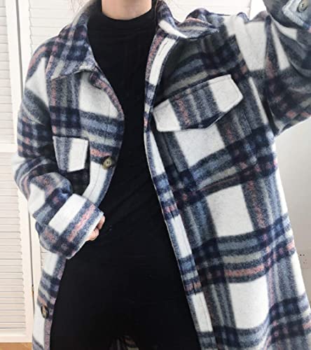 CHARTOU Women's Lightweight Spread Collar Wool Blend Plaid Midi Long Shacket Trench Coat3