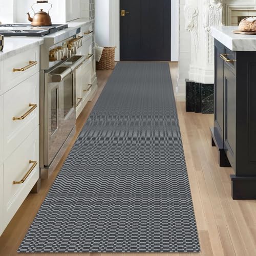 KOZYFLY Washable Runner Rug 3x18 ft Hallway Kitchen Runner Rugs with Rubber Backing Bobo Non Slip Entryway Runner Indoor, Long Carpet Runners for Hall Kitchen Entryway, Grey/Charcoal Grey
