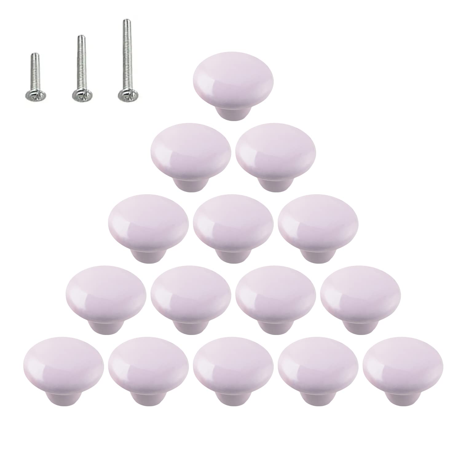 HSEANHM 6PCS White Glossy Ceramic Knobs Button Round Mushroom Cabinet